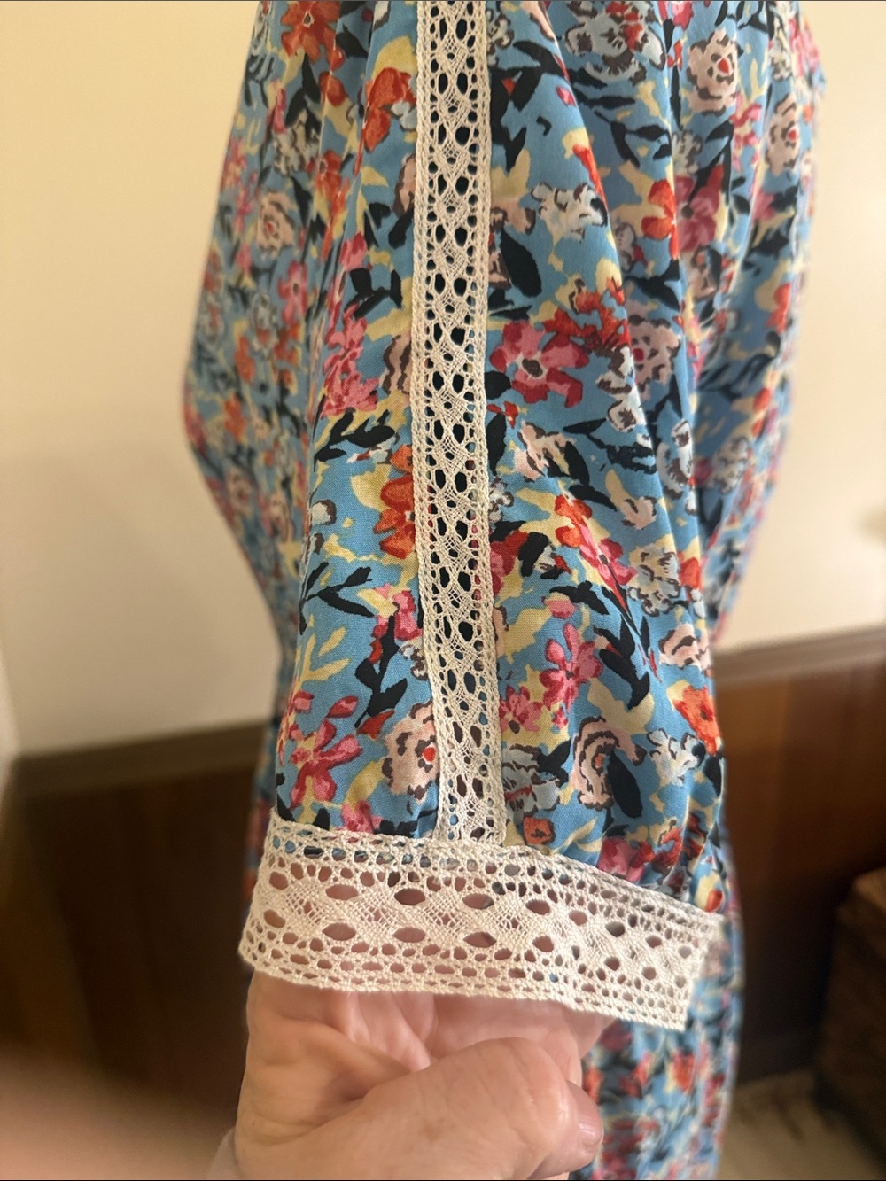 NWT Zara Blue Floral Boho Maxi Dress Lace Trim Cottagecore Size Medium - Picture 5 of 11